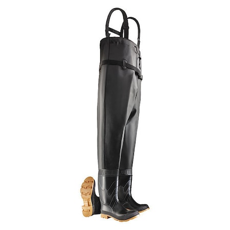 Chest Wader, PVC Upper, PVC Outsole, Steel Toe, 16 in Boot Height, Defined Heel Heel, Size 8 D