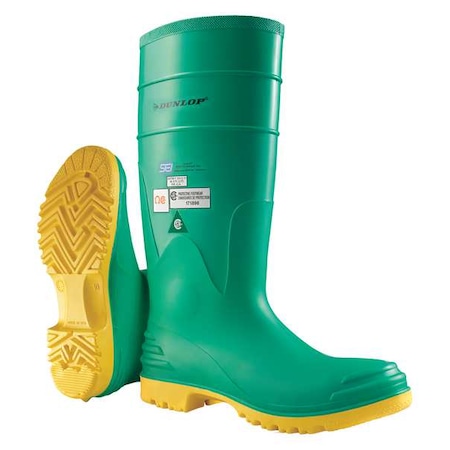 Men's Dunlop Rubber Boot, Steel Toe, 16" Height, Green, 10