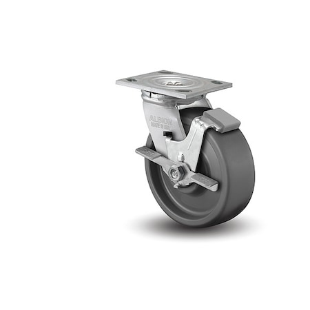 4" X 2" Non-Marking Elastomer Swivel Caster, Face Brake, Loads Up To 1000