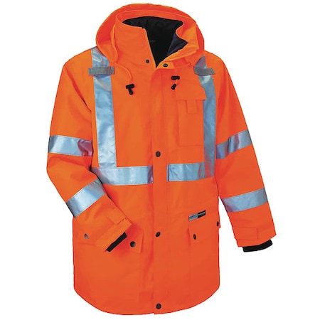 Hooded Jacket, Polyester, Class 3 Type R, Orange, 3XL