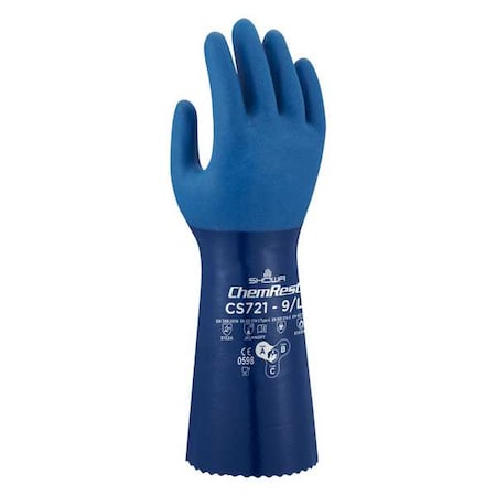 CS721 Chemical Resistant Gloves, Polyester, 13 3/4 in L, 1.23 mm, Blue, 11, 1 PR