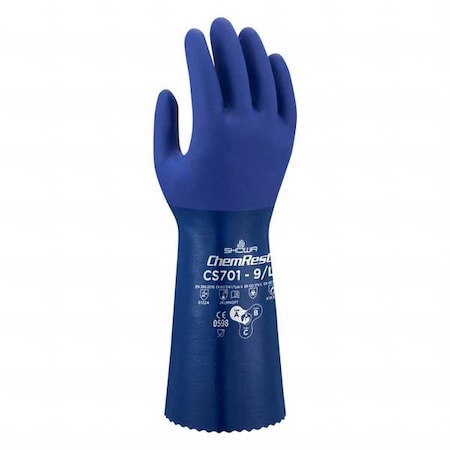 CS701 Chemical Resistant Gloves, Polyester, 13 3/4 in L, 1.16 mm, Blue, 7, 1 PR