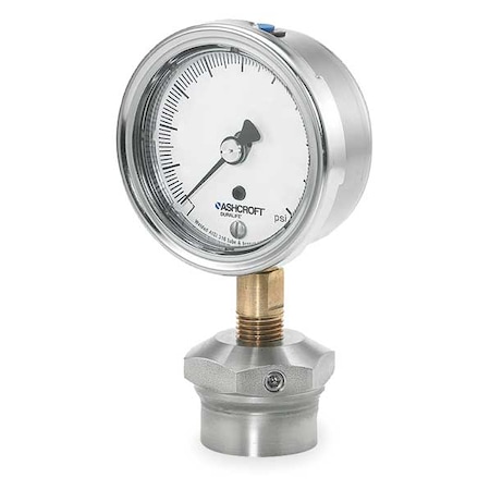 Pressure Gauge with Diaphragm Seal, 0 to 60 psi, 2 1/2 in Dial, 1/4 in NPT, Bottom Location