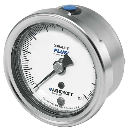 Industrial Pressure Gauge, 0 to 300 psi, 2 1/2 in Dial, 1/4 in NPT, Lower Back Location