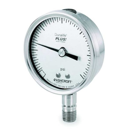 Industrial Pressure Gauge, 0 to 160 psi, 3 1/2 in Dial, 1/4 in NPT, Bottom Location