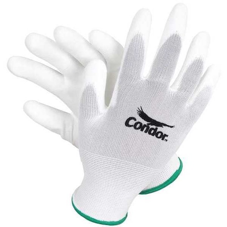 Coated Gloves, Polyurethane Coating, Smooth Finish, Abrasion Level 3, White, S,PR