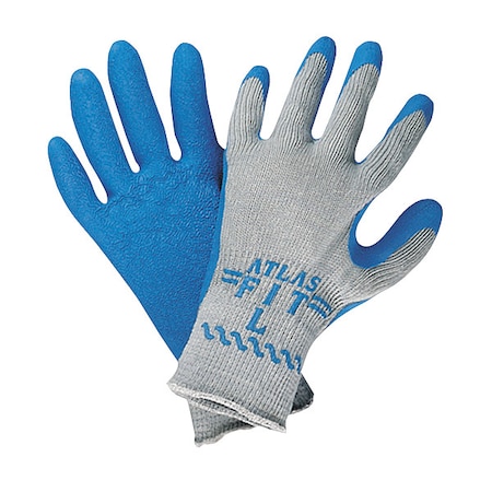 Coated Gloves, Natural Rubber Latex, Crinkled, Palm, 4 Abrasion Level, Blue/Gray, S (7) 1 PR