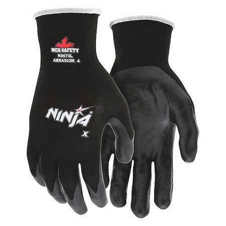 Coated Gloves, Bi-Polymer, Smooth, Palm, 4 Abrasion Level, Black, M (8) 1 PR