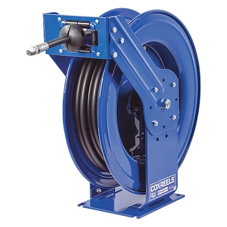 Spring Return Hose Reel, 3/8 in Hose Diameter, 100 ft Length, 3,000 psi Max. Pressure, Brass, Blue