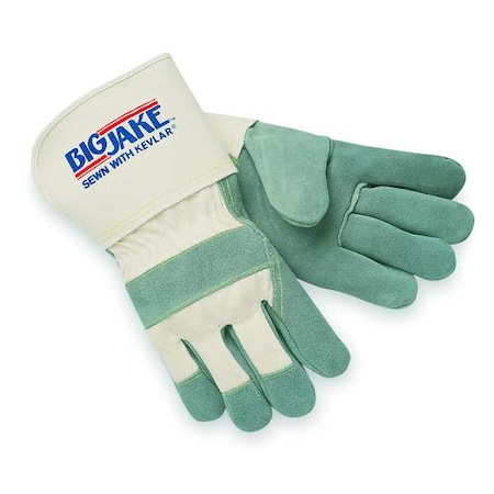 Leather Gloves, Cowhide, Gauntlet Cuff, Wing Thumb, Full Finger, Gray, M, 1 PR