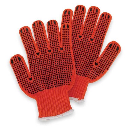 Knit Gloves, Acrylic, Dotted Full, Knit, High-Visibility Orange/Black, XS, 1 PR