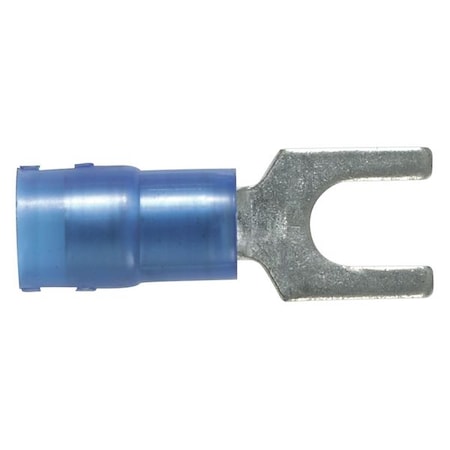 Fork Terminal, #8 Stud Size, 14 AWG, 600 V, Nylon Insulated, Blue, Crimp Termination Only, 100 PK