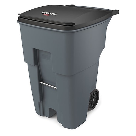 BRUTE 95 gal Rectangular Rolling Plastic Can, Gray, None, Plastic, 27 3/8 in