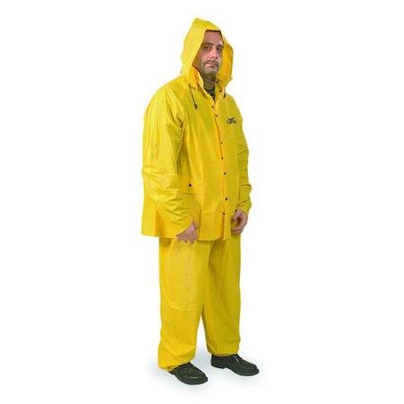 3-Piece Rainsuit with Detachable Hood, PVC, 10 mil Thick, Snap-On (Included), Yellow, L