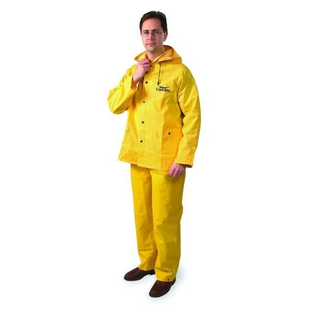 3-Piece Rainsuit with Detachable Hood, PVC, 13.8 mil Thick, Snap-On (Included), Yellow, L
