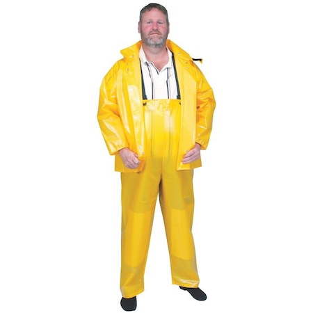 Rain Bib Overall, Nylon/Polyurethane, 28 in Inseam, 30 in to 32 in Waist, 0.25 mm Thickness, Yellow