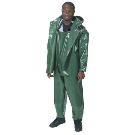 Rain Bib Overall, Nylon/Polyurethane, 31 in Inseam, 42 in to 44 in Waist, 0.25 mm Thickness, Green