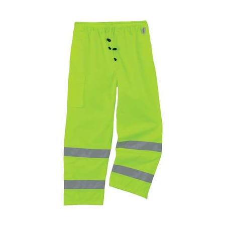 Hi-Visibility Rain Pants, Polyester, 31 1/2 in Inseam, Elastic Closure, Green, Size XL