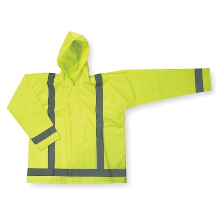 Hi-Vis Rain Jacket, Polyester, Class 3 Green, XL