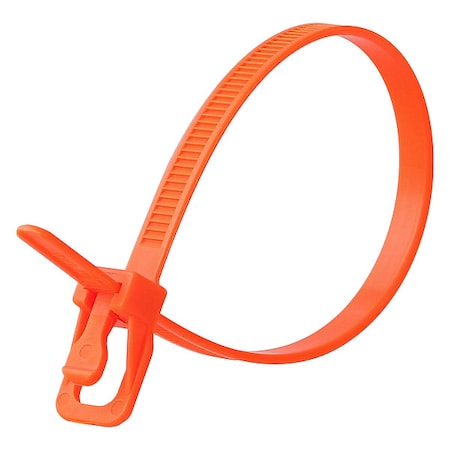 Cable Tie, 10 in L, 2.70 in Max Bundle Dia., Fluorescent Orange, Nylon 6/6, 50 lb Strength, 100 PK