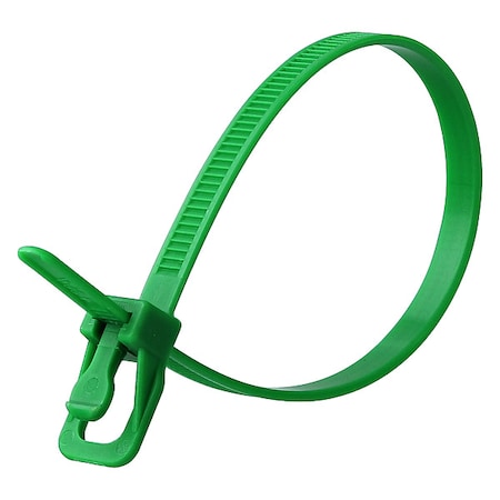 Cable Tie, 6 in L, 1.40 in Max Bundle Dia., Green, Nylon 6/6, 50 lb Strength, 100 PK