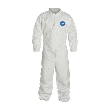 Collared Disposable Coveralls, Xl, White, Tyvek 400, zipper, PK25