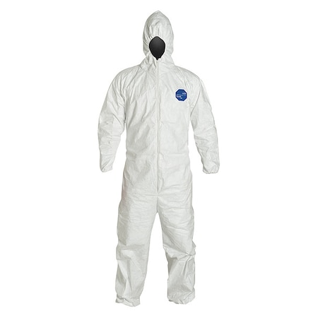 Tyvek 400 Hooded Disposable Coveralls, XL, Zipper, Elastic Wrist, Elastic Ankle, White, PK6