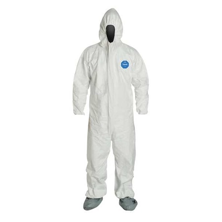 Tyvek 400 Hooded Disposable Coverall, Attached Skid-Resistant Boots, Medium, White, PK25