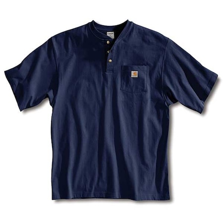 Men's Short Sleeve Henley, Cotton, Pullover/Button, 1 Pocket(s), Navy, XL