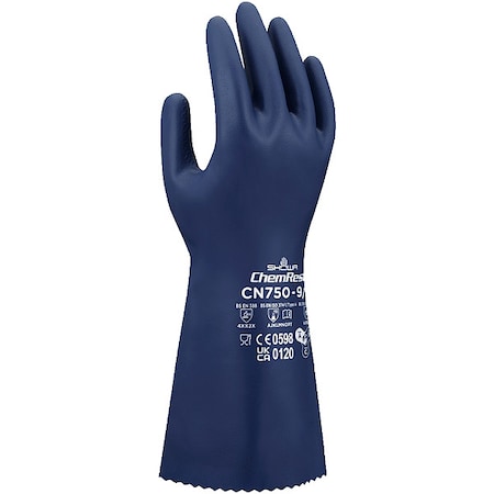 CN750 Chemical Resistant Gloves, Nitrile, 13 in L, 0.46 mm, Blue, 9, 1 PR
