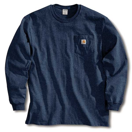 Men's Long Sleeve Pocket T-Shirt, Cotton, Pullover, 1 Pocket(s), Navy, 3XL