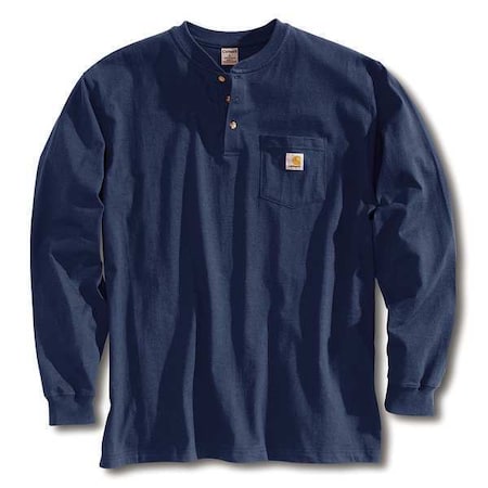 Men's Long Sleeve Henley, Cotton, Pullover/Button, 1 Pocket(s), Navy, M