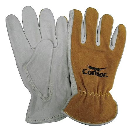 Leather Drivers Gloves, Cowhide, Shirred Slip-On, Keystone Thumb, Gunn Cut, Brown/White, XL 1 PR