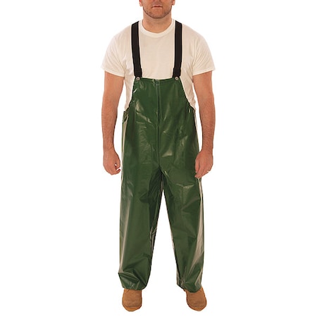 Rain Bib Overall, Polyurethane, 32 in Inseam, 48 in to 50 in Waist, 12 mil Thickness, Green, 2XL