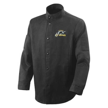 Welding Jacket, Carbonized Fiber, 10 oz, 30 in Length, Snaps Closure, 2 Pockets, Black, S