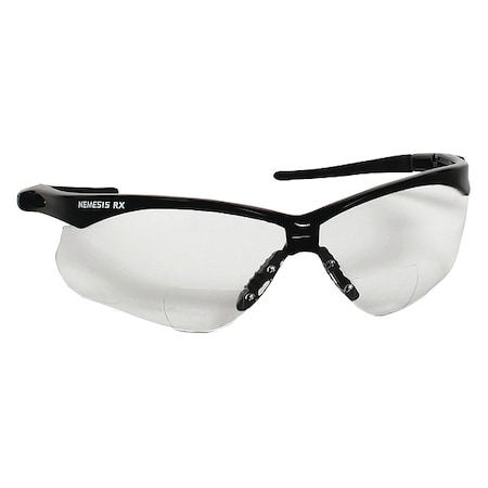 Nemesis Rx Readers Prescription Safety Glasses, Diopter Strength: +2.00, Black Frame, Clear Lens