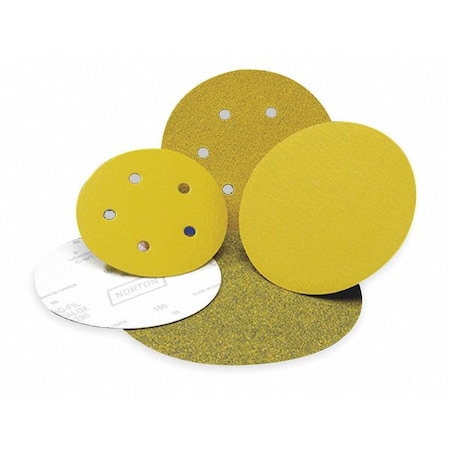 Hook-and-Loop Sanding Disc, 5" Dia, No Hole, Ceramic Alumina, P120 Grit, Coated Type, Dry Ice A975