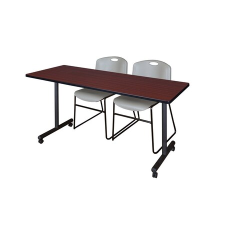 Rectangle Mobile table, 60" W, 29" H, Laminate Top, Mahogany
