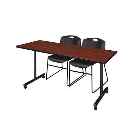Rectangle Mobile table, 66" W, 29" H, Laminate Top, Cherry