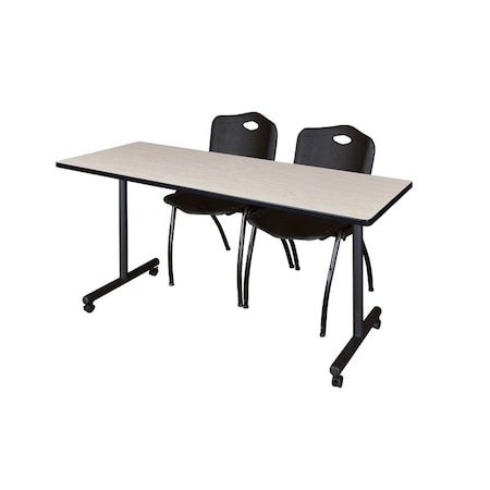 Rectangle Mobile table, 72" W, 29" H, Laminate Top, Maple