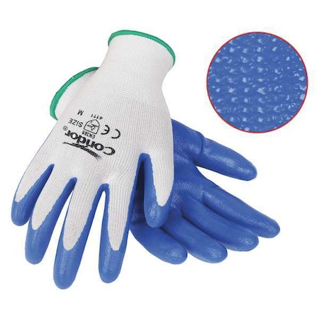 Coated Gloves, Nitrile, Sandy, Palm, 4 Abrasion Level, White, S (7) 1 PR