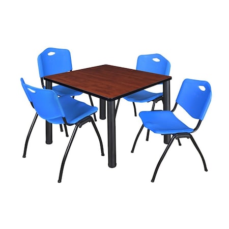 Kee Square Table & Chair Set, Wood, Metal, Plastic Top, Cherry