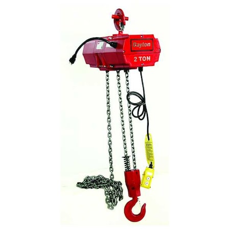 Electric Chain Hoist, 4,000 lb, 15 ft, Hook Mounted - No Trolley, 115V AC, Red