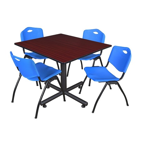 Kobe Square Table & Chair Set, Wood, Metal, Plastic Top, Mahogany