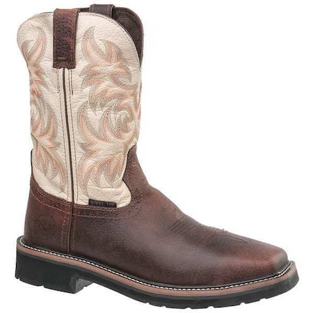 Men's Western Boot, 8 1/2 D, Steel Toe, 11 in H, Brown, WK4684