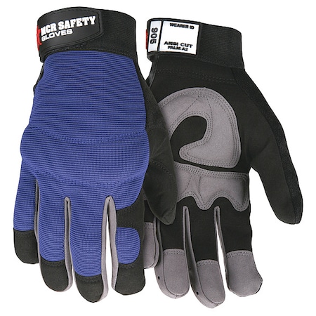 Leather Palm Gloves, Spandex(R), Synthetic Leather, Hook-and-Loop Cuff, Wing Thumb, Full Finger, L