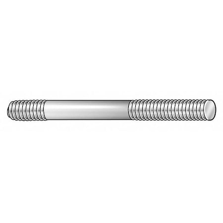 Double-End Threaded Stud, 1/4"-20 Thread to 1/4"-20 Thread, 2 in, Steel, Black Oxide, 2 PK