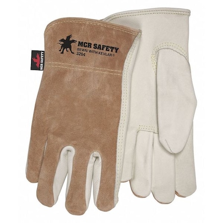Leather Drivers Gloves, Cowhide, Shirred Slip-On, Keystone Thumb, Gunn - Full Back Cut, Beige, L