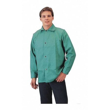 Jacket, Cotton, 9 oz, 30 in Length, snaps Closure, Green, L