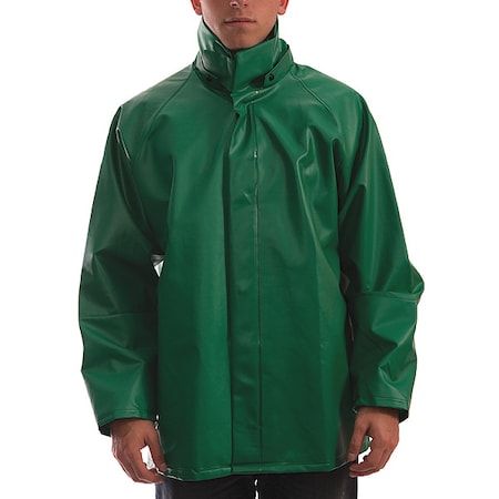 Flame Resistant Rain Jacket, M, 13 oz Heavy Duty PVC, Snaps with Storm Flap Closure